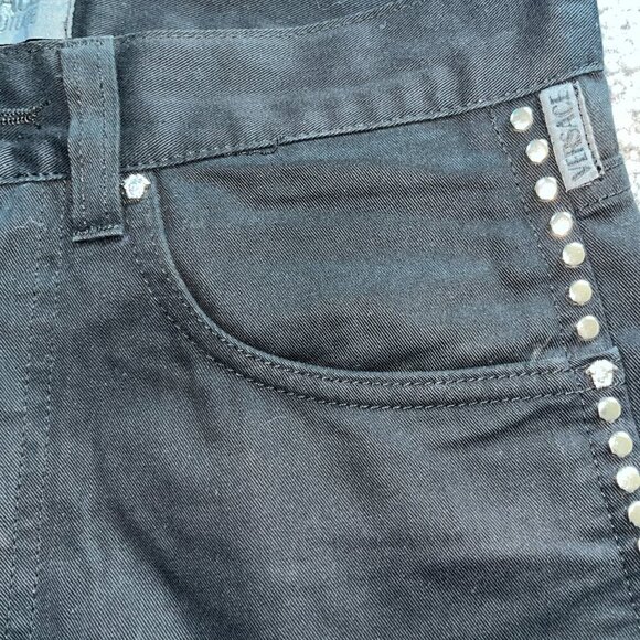 VERSACE JEANS COUTURE VINTAGE BLACK STUDDED JEANS  MADE IN ITALY  - W30 L34 TALL - Picture 5 of 16